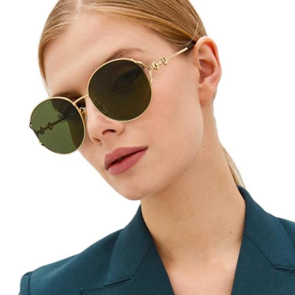 NWT GUCCI GG1017SK - 002 GOLD GREEN SUNGLASSES - Picture 1 of 7